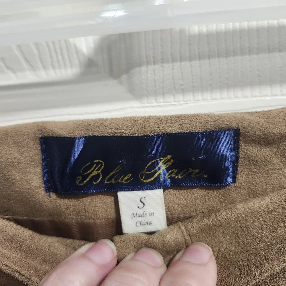 Blue Rain Faux Suede‎ Skirt Small Brown A-Line Scalloped Hem Button Front